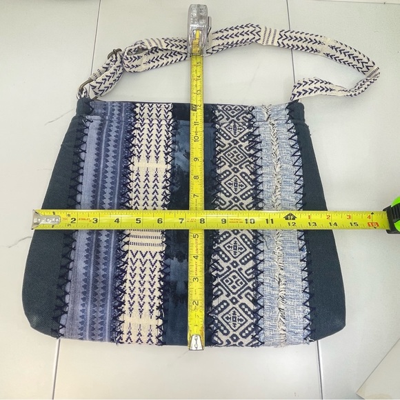 DEMDACO PATCHWORK CROSS BODY BAG Denim Blue White Cotton Adjustable Strap Boho - Picture 12 of 14